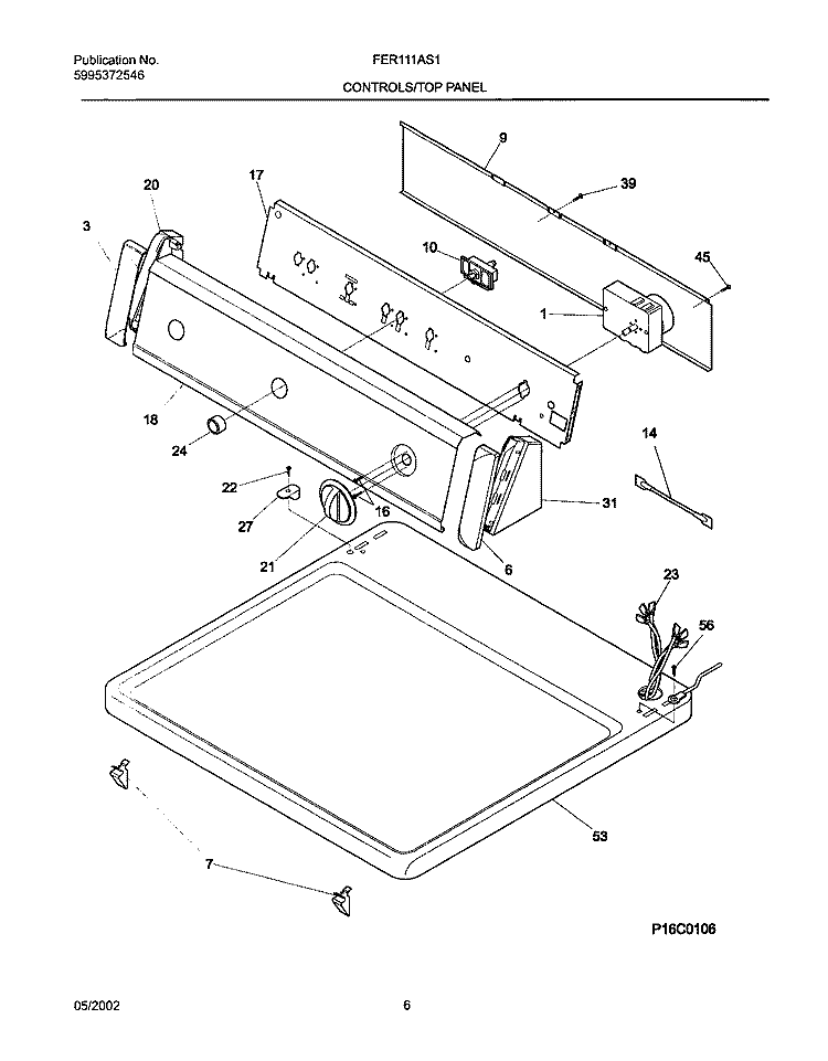 CONTROL PANEL Diagram and Parts List for FER111AS1  Frigidaire Dryer