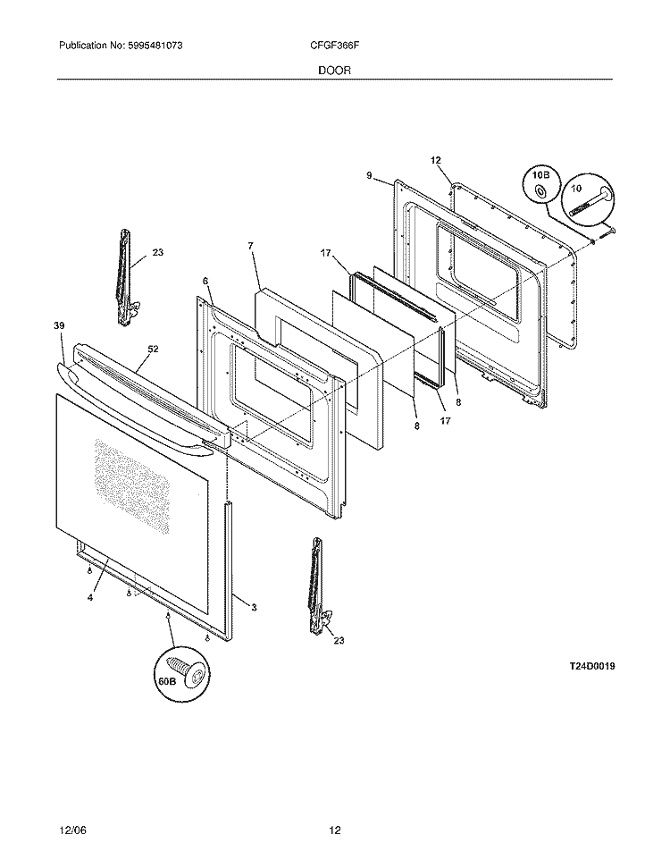 DOOR Diagram and Parts List for CFGF366FBC  Frigidaire Range