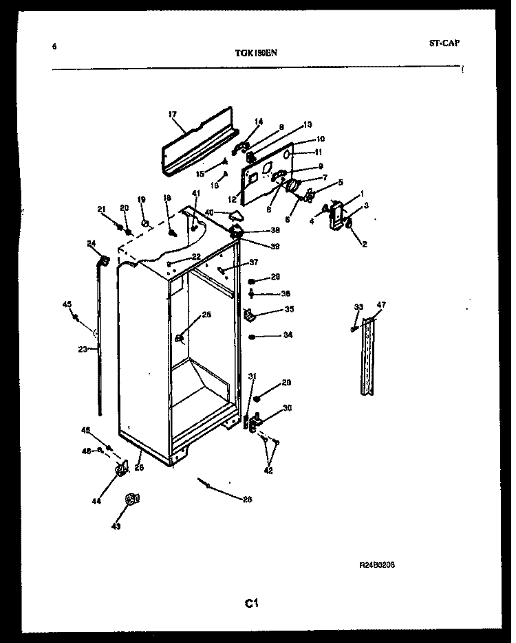 CABINET PARTS Diagram and Parts List for TGK180EN4D  Kelvinator Refrigerator