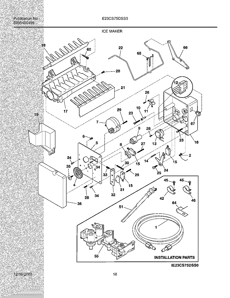 ICE MAKER Diagram and Parts List for E23CS75DSS0  Electrolux Refrigerator