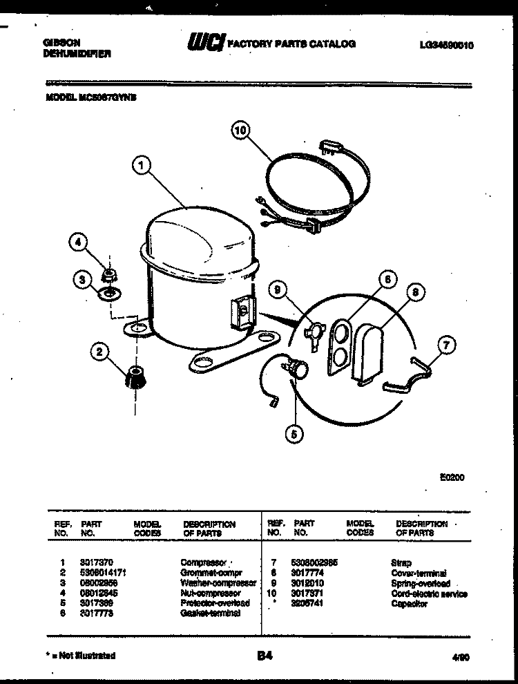 COMPRESSOR PARTS Diagram and Parts List for MC50S7GYNB  Gibson Dehumidifier