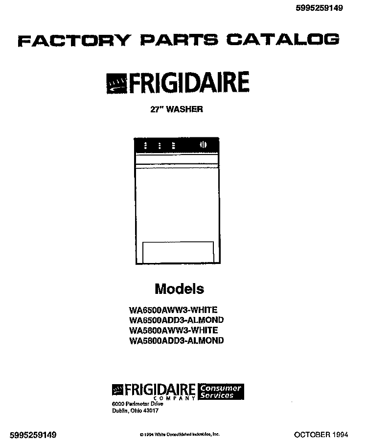 27`` WASHER Diagram and Parts List for WA6500ADD3  Frigidaire Washer