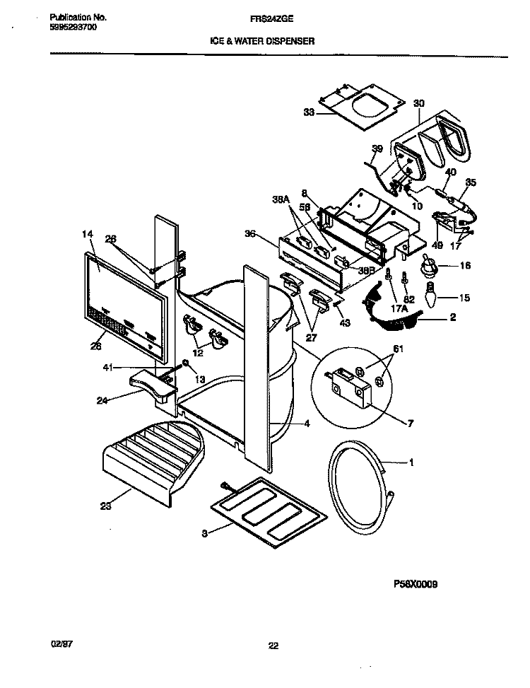 ICE & WATER DISPENSER Diagram and Parts List for FRS24ZGEW2  Frigidaire Refrigerator