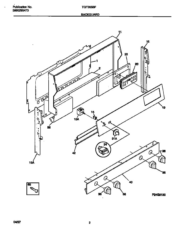 BACKGUARD Diagram and Parts List for TGF365BFDA  Tappan Range