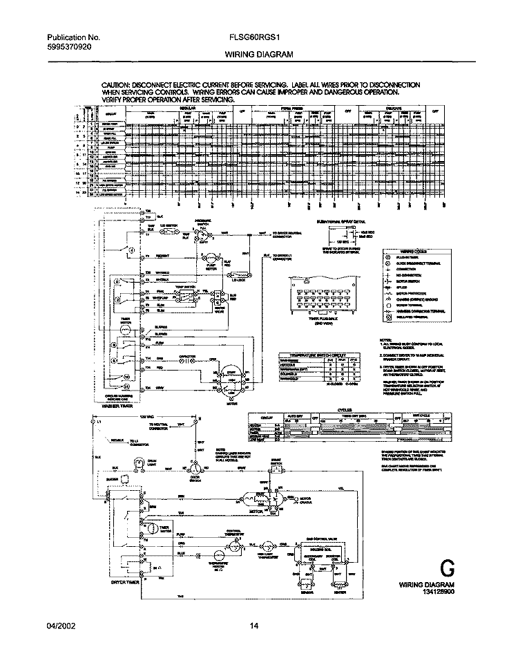 134126900 WIRING DIAGRAM Diagram and Parts List for FLSG60RGS1  Frigidaire Washer Dryer Combo