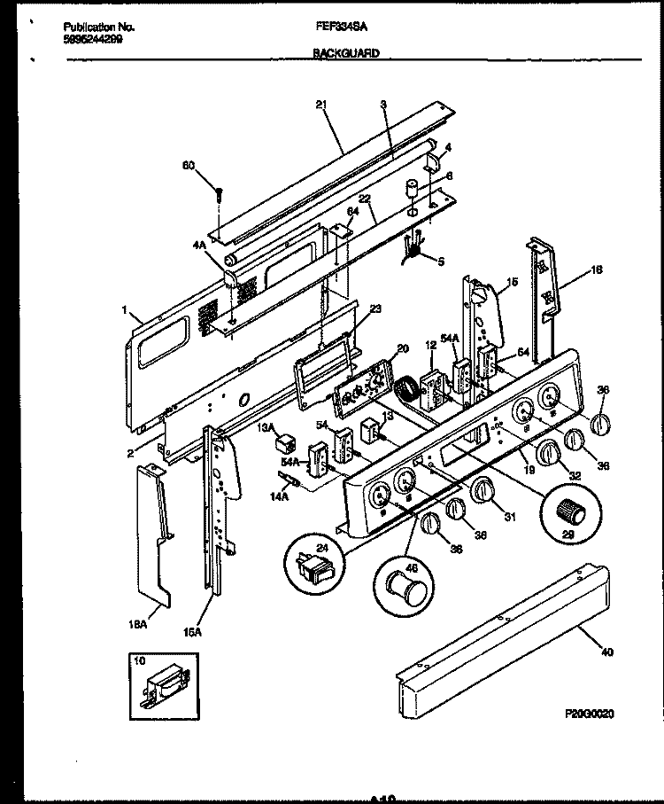 BACKGUARD Diagram and Parts List for FEF334SADA  Frigidaire Range