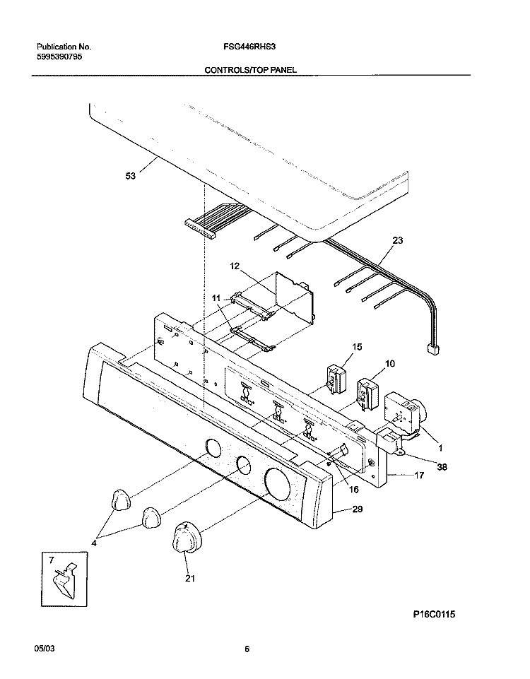 CONTROLS Diagram and Parts List for FSG446RHS3  Frigidaire Dryer