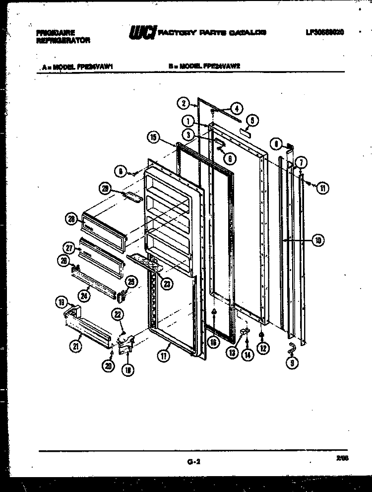 REFRIGERATOR DOOR PARTS Diagram and Parts List for FPE24VAH1  Frigidaire Refrigerator