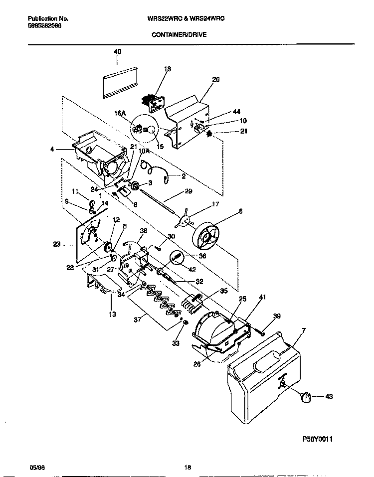 CONTAINER / DRIVE Diagram and Parts List for WRS22WRCW2  Frigidaire Refrigerator
