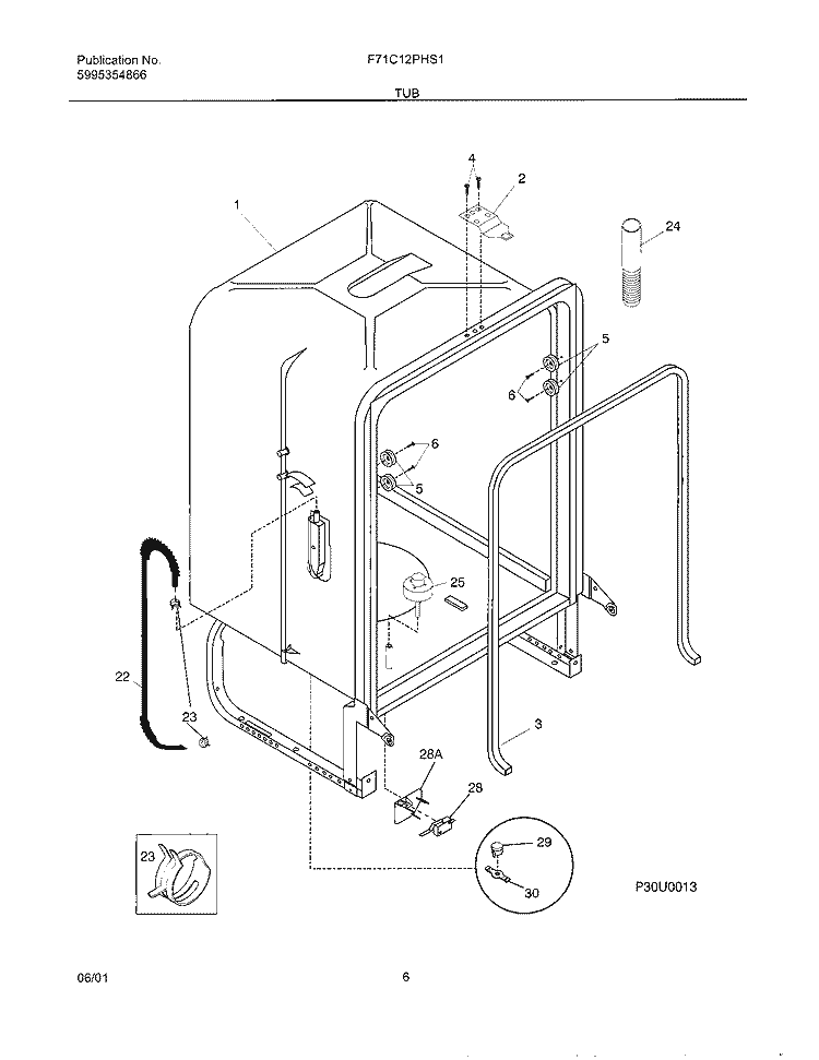 TUB Diagram and Parts List for F71C12PHS1  Frigidaire Dishwasher
