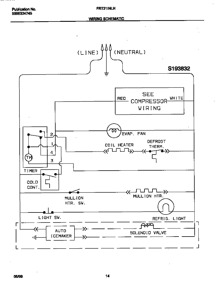 WIRING DIAGRAM Diagram and Parts List for FRT21INLHB0  Frigidaire Refrigerator