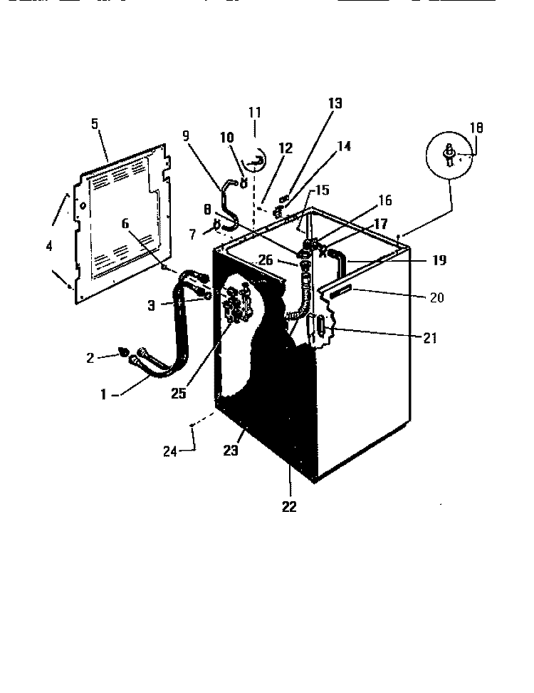CABINET, HOSES Diagram and Parts List for LA560JXD3  Frigidaire Washer
