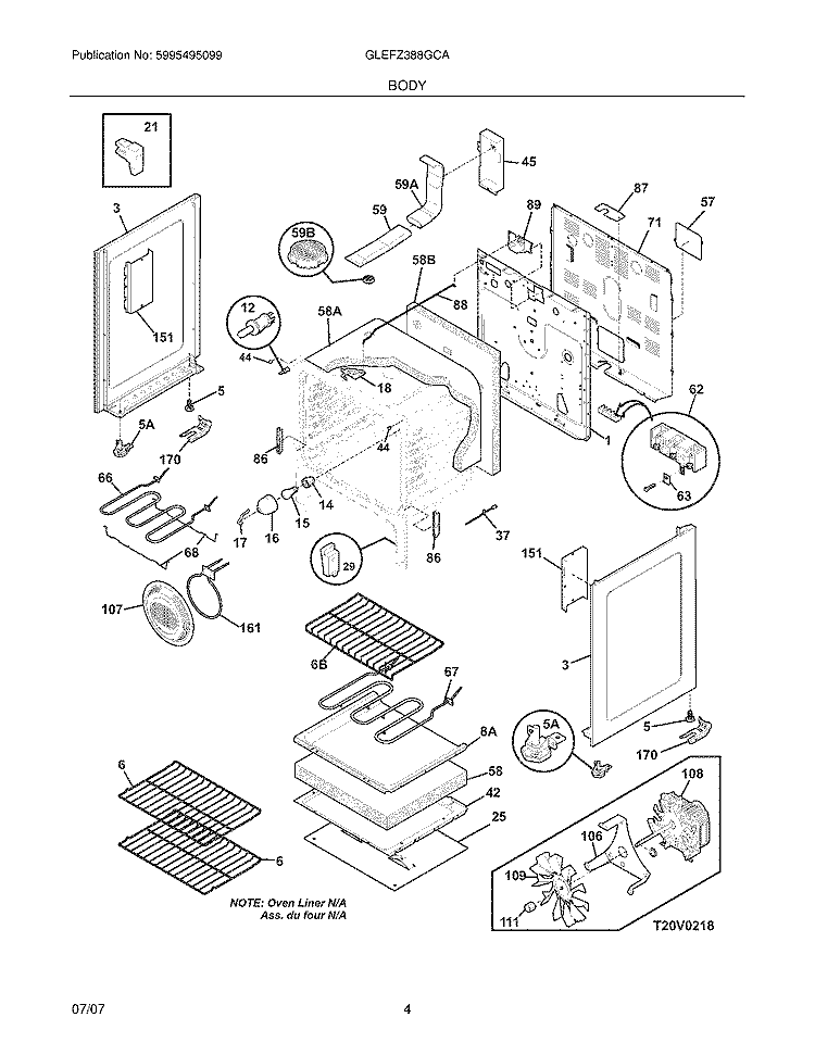 BODY Diagram and Parts List for GLEFZ388GCA  Frigidaire Range
