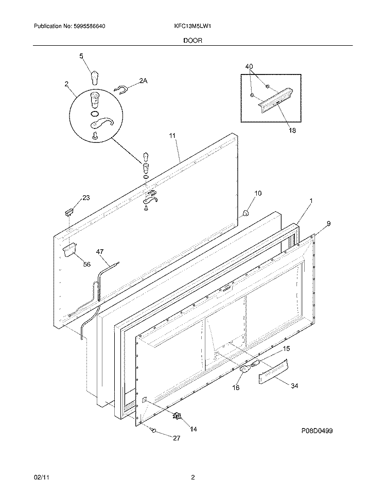 DOOR Diagram and Parts List for KFC13M5LW1  Kelvinator Freezer