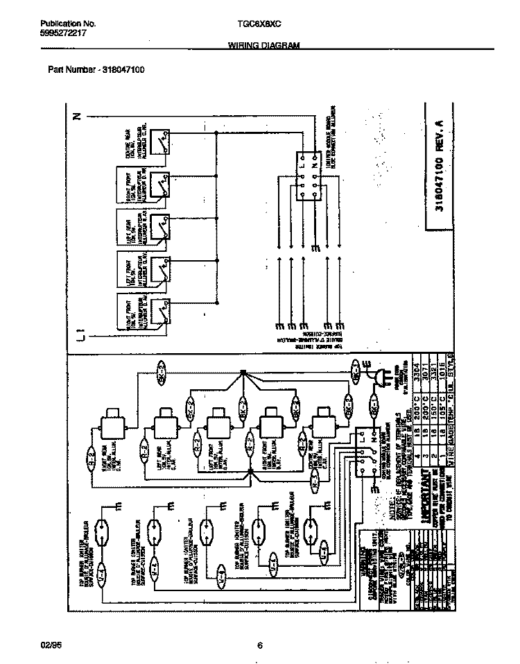 WIRING DIAGRAM Diagram and Parts List for TGC6X8XCTA  Tappan Cooktop