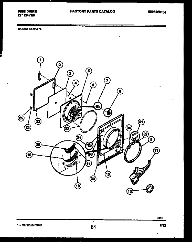 DOOR PARTS Diagram and Parts List for DGFW4  Frigidaire Dryer