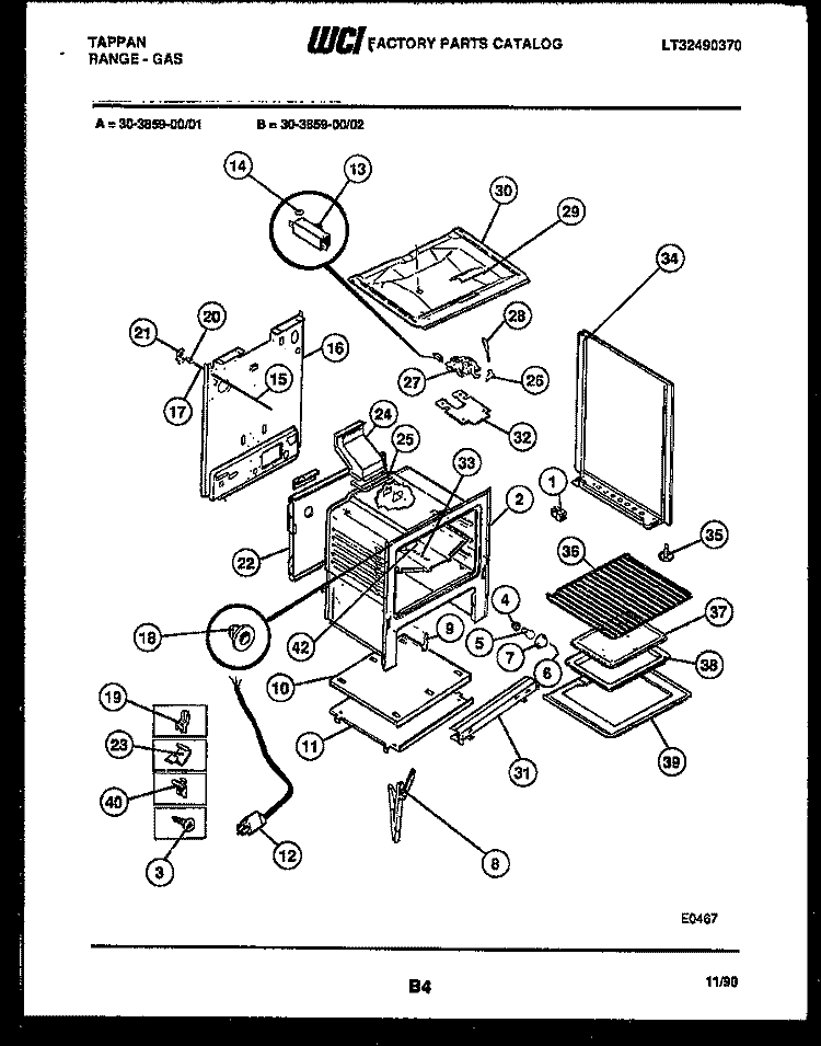 BODY PARTS Diagram and Parts List for 30-3859-00-01  Tappan Range