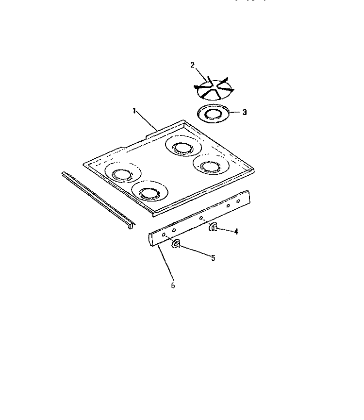 COOK TOP, KNOBS Diagram and Parts List for G32BCL0  Frigidaire Range