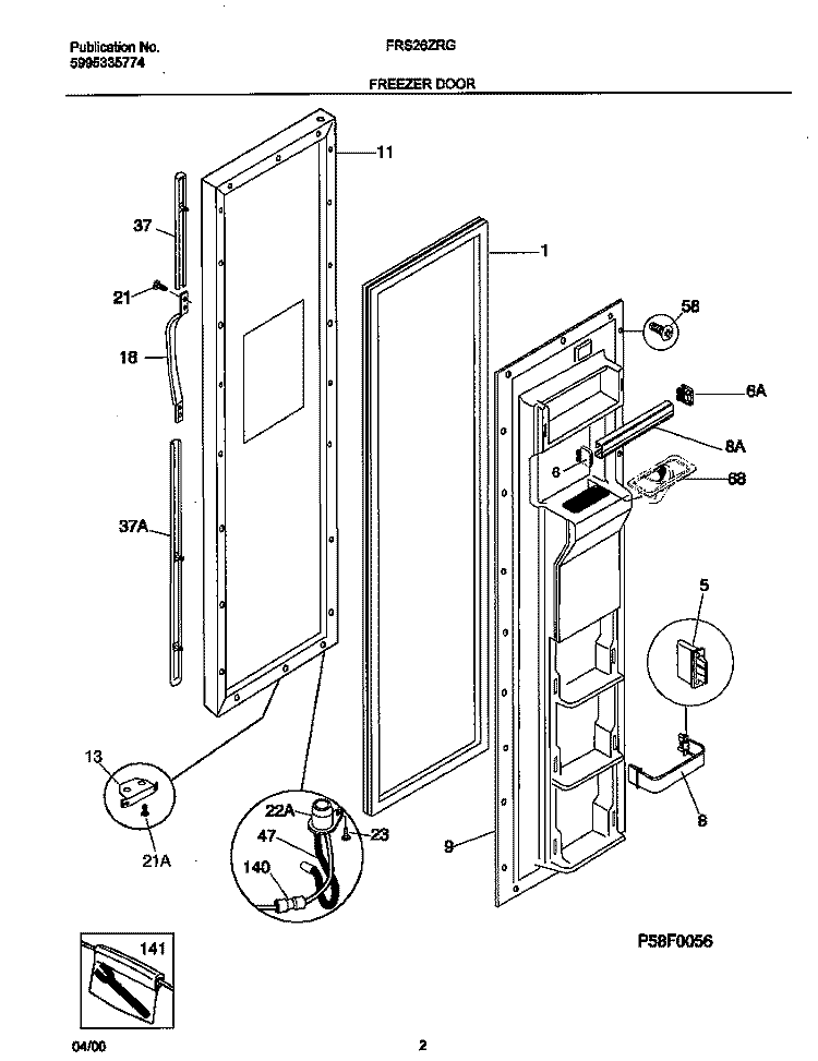 FREEZER DOOR Diagram and Parts List for FRS26ZRGBA  Frigidaire Refrigerator