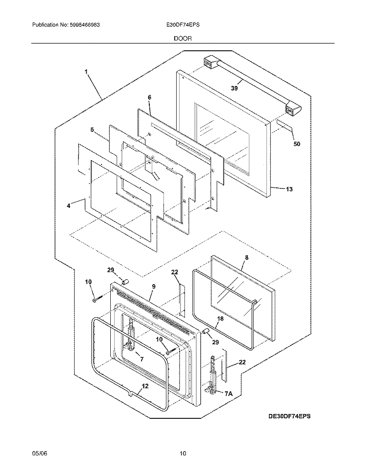 DOOR Diagram and Parts List for E30DF74EPS  Electrolux Range