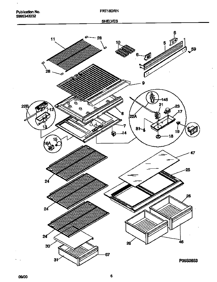 SHELVES Diagram and Parts List for FRT18DRHY1  Frigidaire Refrigerator