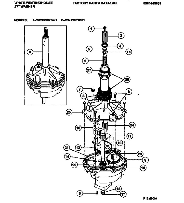 TRANSMISSION Diagram and Parts List for WWX233YBD1  Frigidaire Washer