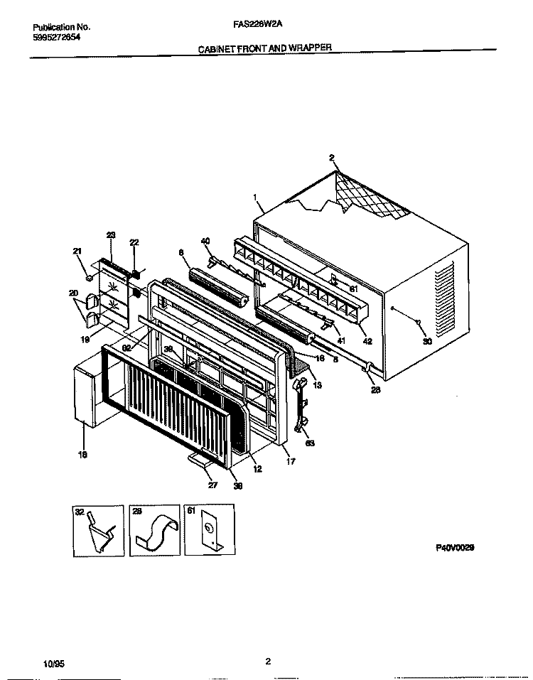 CABINET FRONT AND WRAPPER Diagram and Parts List for FAS226W2A2  Frigidaire Air Conditioner