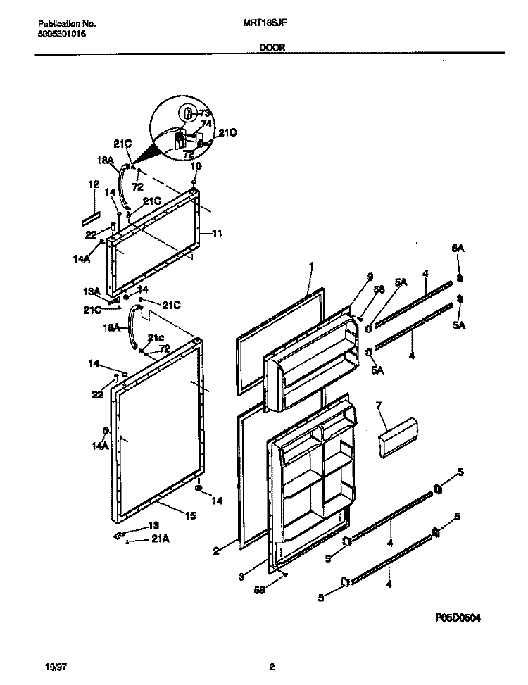 DOOR Diagram and Parts List for MRT18SJFD1  Frigidaire Refrigerator