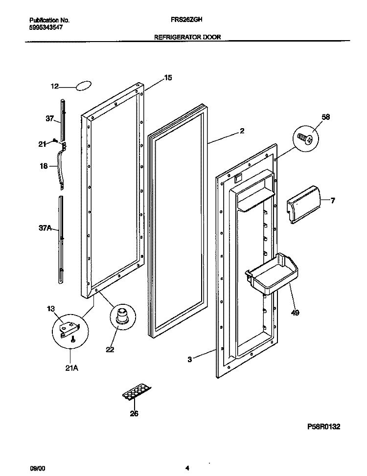 REFRIGERATOR DOOR Diagram and Parts List for FRS26ZGHD4  Frigidaire Refrigerator