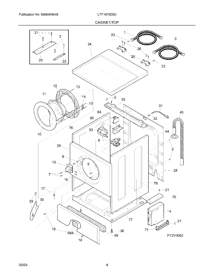 CABINET / TOP Diagram and Parts List for LTF1670DS0  Frigidaire Washer