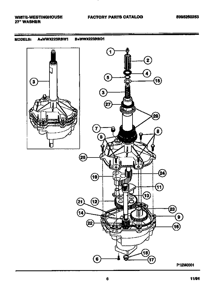 TRANSMISSION Diagram and Parts List for WWX223RBD1  Frigidaire Washer