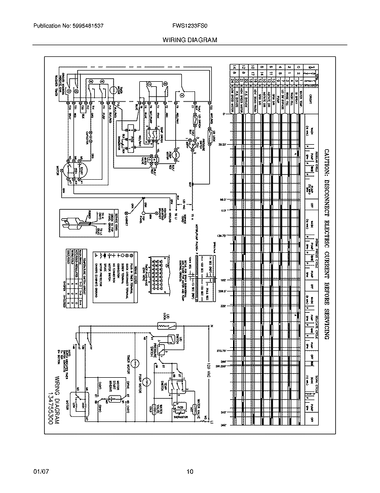 WIRING DIAGRAM Diagram and Parts List for FWS1233FS0  Frigidaire Washer