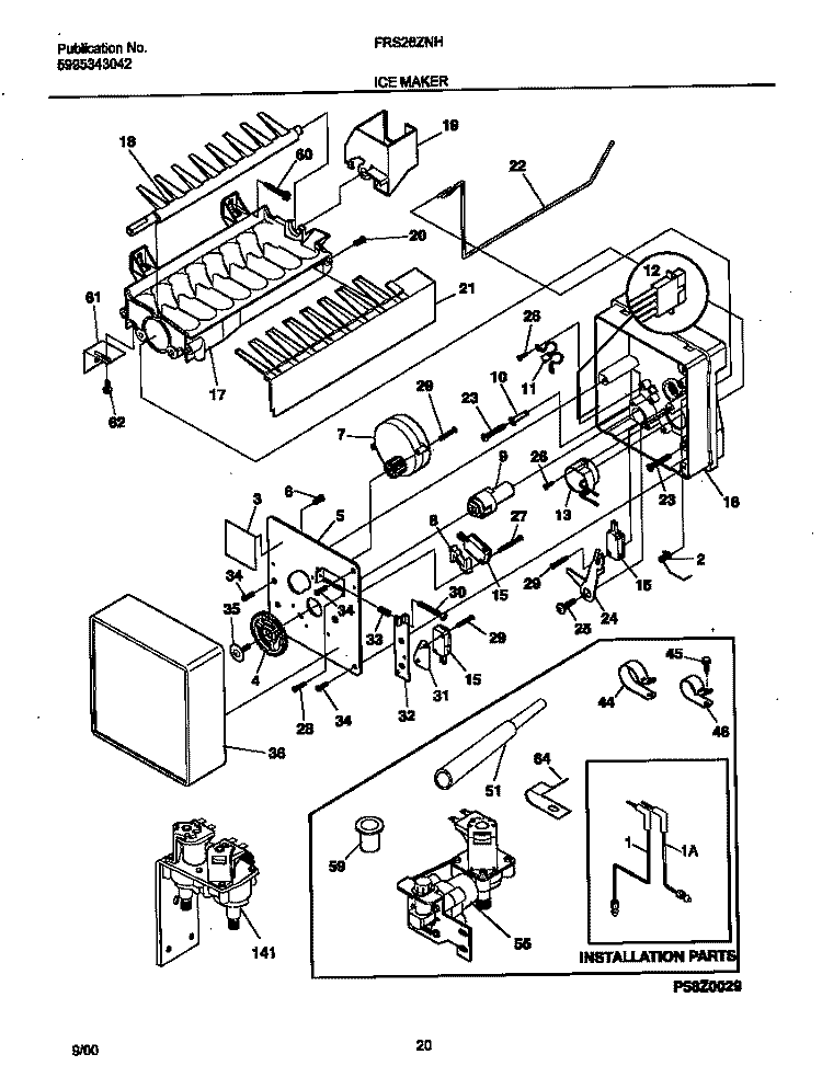 ICE MAKER Diagram and Parts List for FRS26ZNHW4  Frigidaire Refrigerator