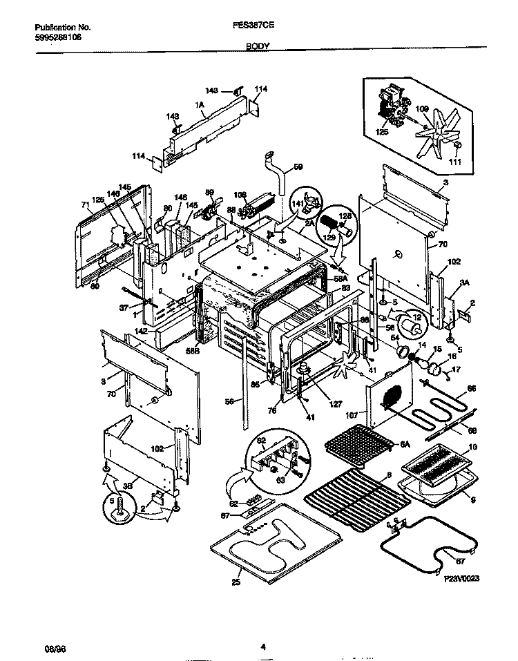 BODY Diagram and Parts List for FES38CESB  Frigidaire Wall Oven