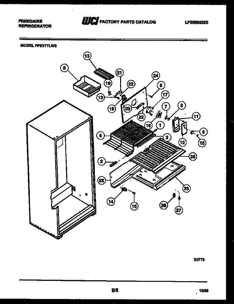 SHELVES AND SUPPORTS Diagram and Parts List for FPE17TLA0  Frigidaire Refrigerator