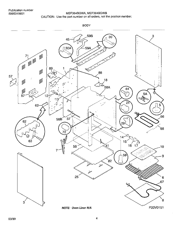 BODY Diagram and Parts List for MEF364BGWA  Frigidaire Range