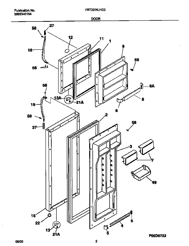 DOORS Diagram and Parts List for FRT22INLHC0  Frigidaire Refrigerator