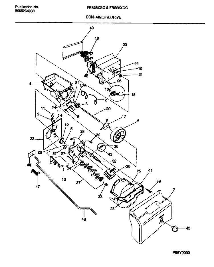 CONTAINER AND DRIVE Diagram and Parts List for FRS28XGCD0  Frigidaire Refrigerator