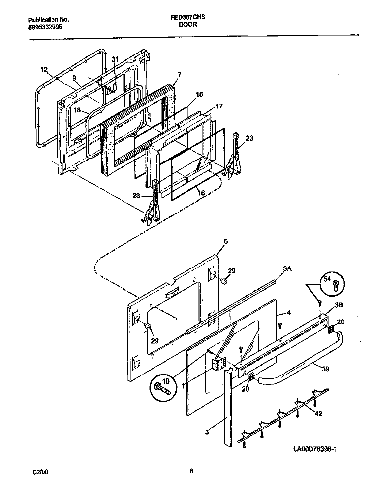 DOOR Diagram and Parts List for FED387CHSC  Frigidaire Range