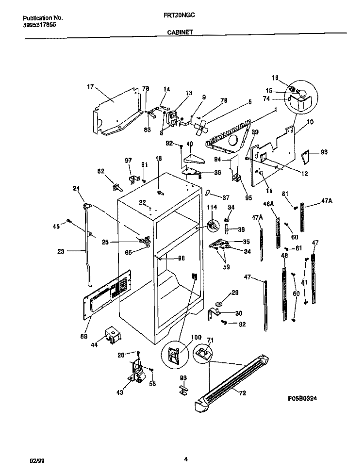 CABINET Diagram and Parts List for FRT20NGCWA  Frigidaire Refrigerator
