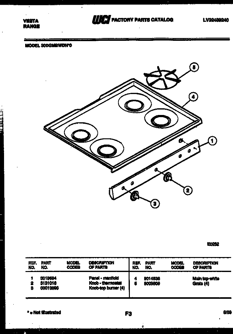 COOKTOP PARTS Diagram and Parts List for 30DGMBWDN0  Tappan Range