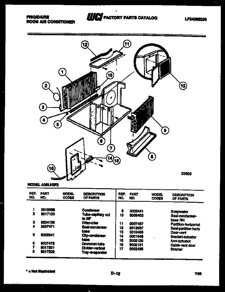 UNIT PARTS Diagram and Parts List for A05LH5F2  Frigidaire Air Conditioner