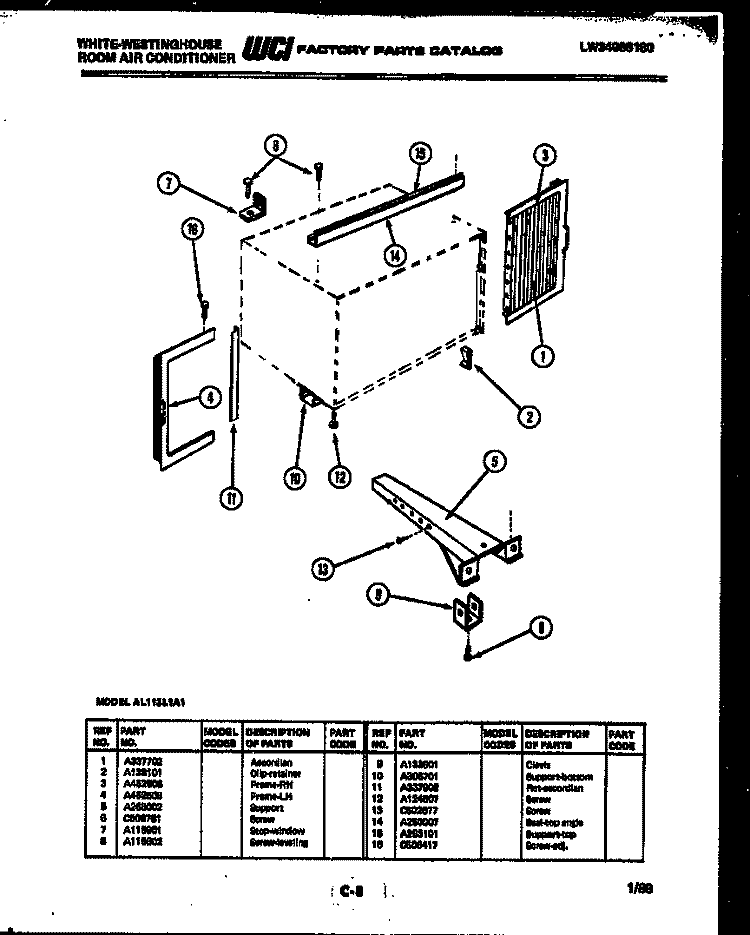 CABINET AND INSTALLATION PARTS Diagram and Parts List for AL113L1A1  Frigidaire Air Conditioner