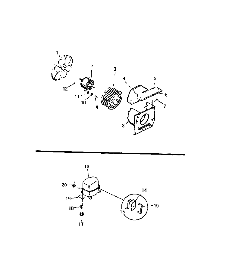 AIR HANDLING PARTS, COMPRESSOR Diagram and Parts List for M420B2SA  Kelvinator Air Conditioner