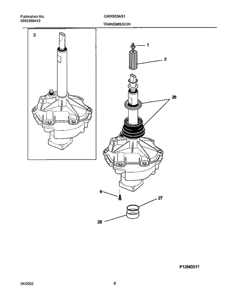 TRANSMISSION Diagram and Parts List for GWX933AS1  Gibson Washer