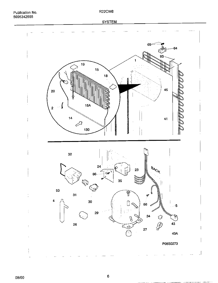 SYSTEM Diagram and Parts List for R22CW8  Frigidaire Freezer