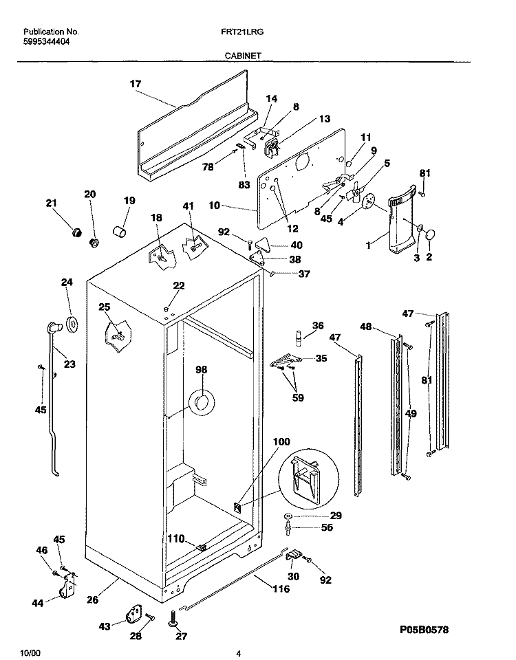 CABINET Diagram and Parts List for FRT21LRGW9  Frigidaire Refrigerator