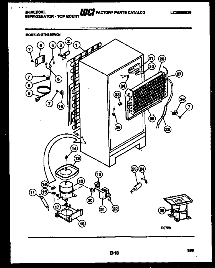 SYSTEM AND AUTOMATIC DEFROST PARTS Diagram and Parts List for GTN140WG1  Frigidaire Refrigerator