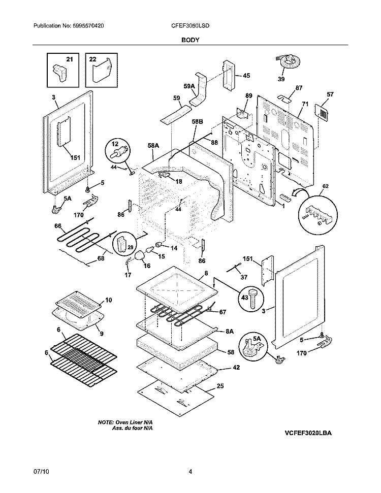 BODY Diagram and Parts List for CFEF3050LSD  Frigidaire Range