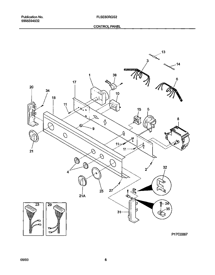 CONTROL PANEL Diagram and Parts List for FLSE60RGS2  Frigidaire Washer Dryer Combo